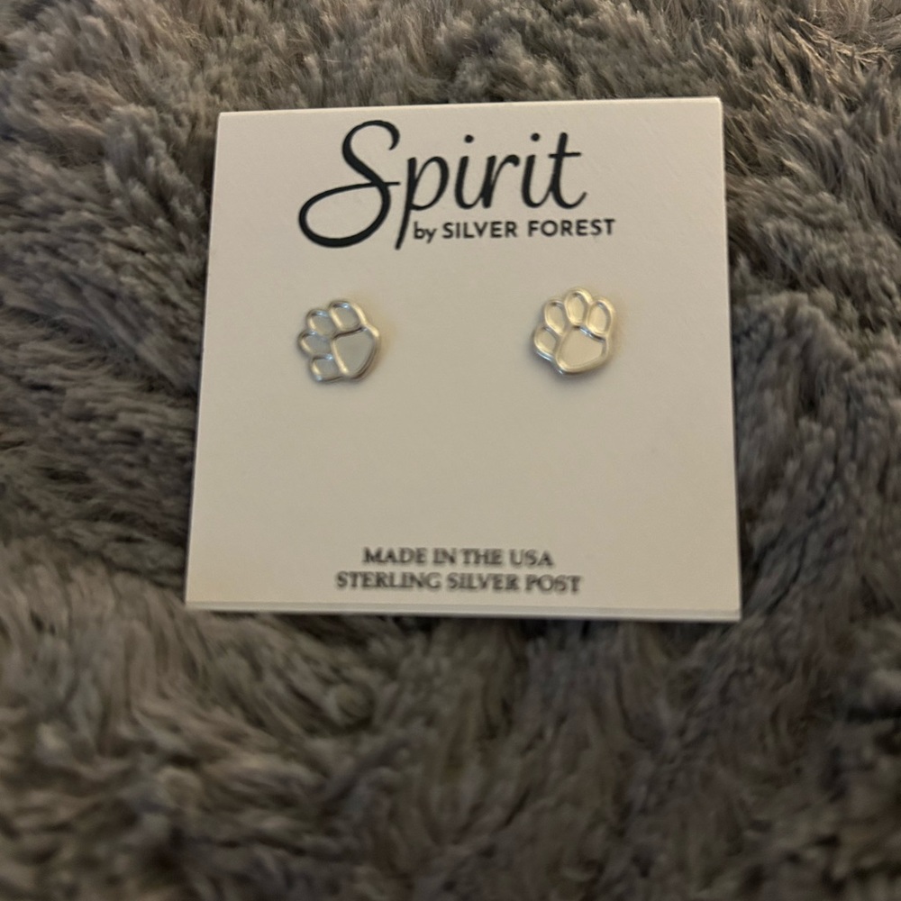 Silver Forest Sterling Paw Print Earrings - Picture 2 of 4